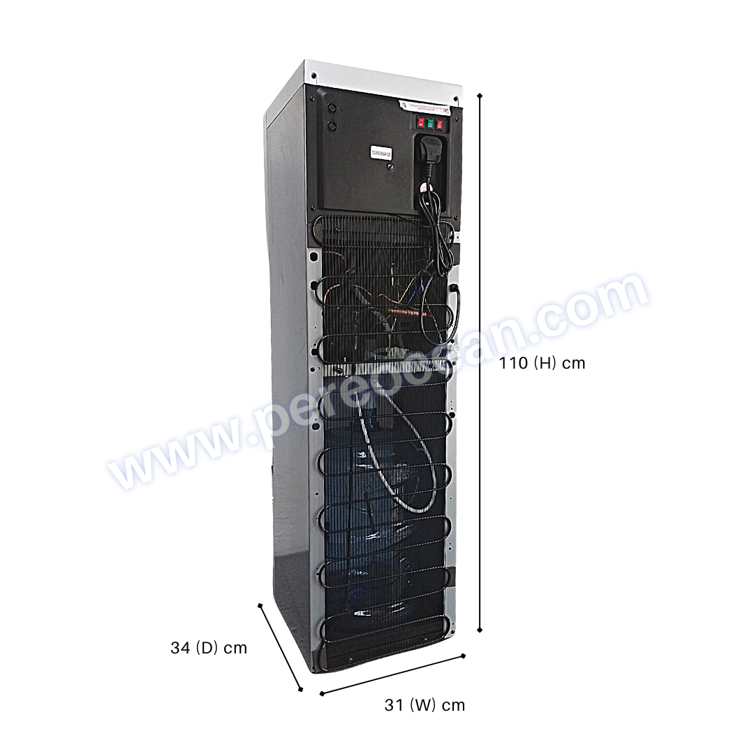 Full Back View of Closed Pere Ocean Black Diamond Hot and Cold Bottom Load Floor Standing Bottled Water Dispenser Singapore
